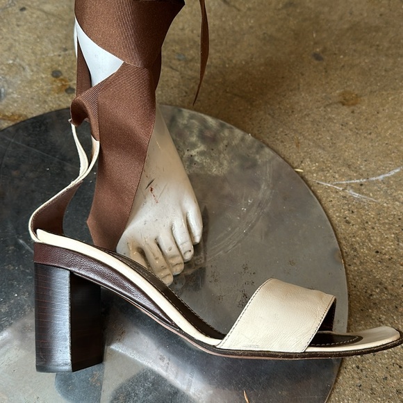 Italy made Genuine Leather Sandals with ribbon grosgrain to tie around ankle - Picture 5 of 13